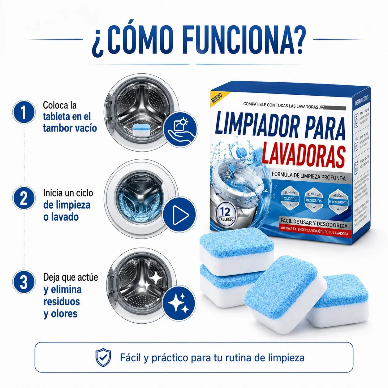 Kit 12 pastillas limpieza profunda lavadora